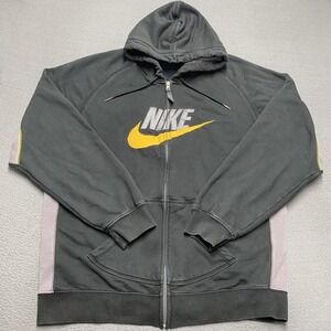 VTG Nike Hoodie‎ Mens 2XL Black Yellow Full Zip Swoosh Logo Athletic Sweatshirt